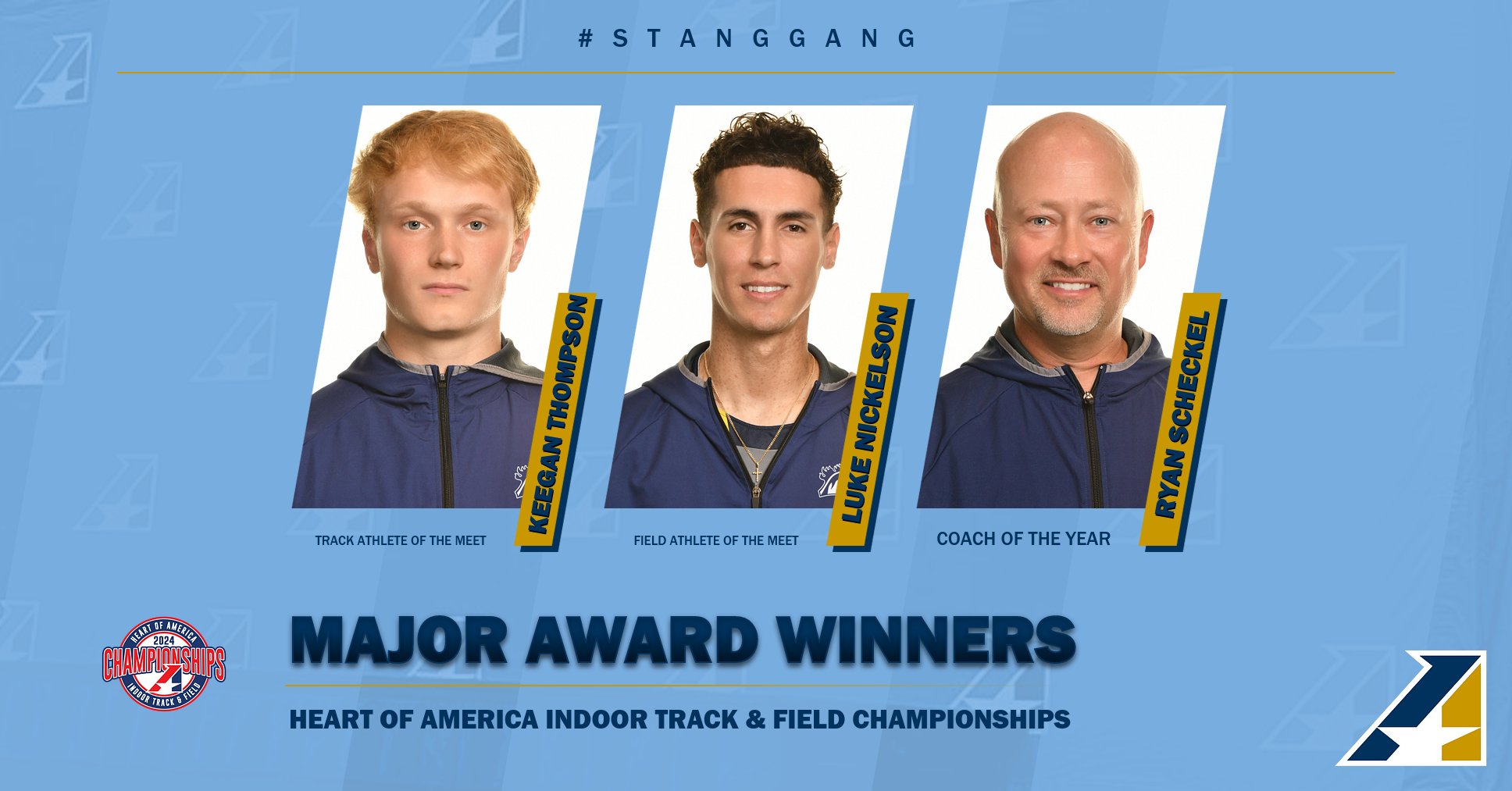 Thompson, Nickelson, Scheckel claim major awards, Mustangs finish second at Heart indoor championships