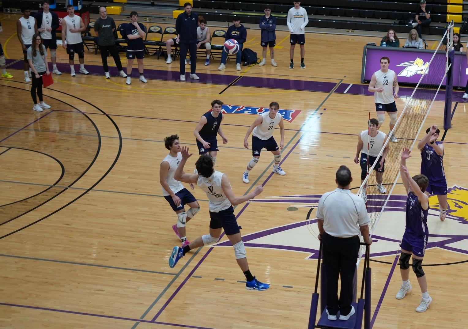 Mustangs Gallop Past V-Hawks in Four-Set Thriller